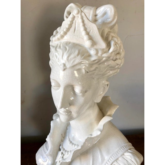 Mid 20th Century Vintage White Italian Pottery Bust of a Woman For Sale - Image 5 of 11