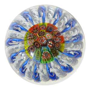 Vintage Murano Millefiore Flowers Twisting Zanfirico Ribbons Italian Art Glass Crown Top Paperweight