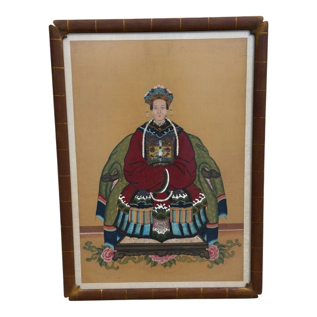 Antique Qing Dynasty Chinese Female Ancestor Portrait Painting For Sale