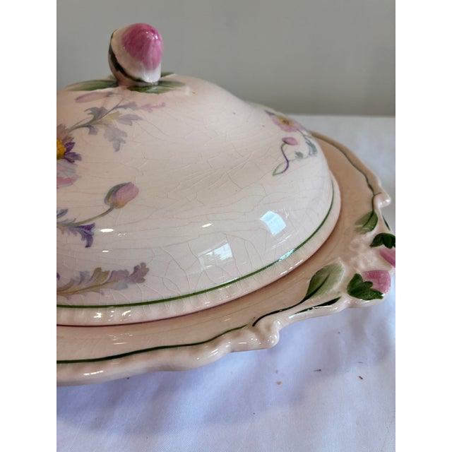 Early 1900's Steubenville Rose Dawn Pink Serving Dish With Lid For Sale - Image 9 of 15
