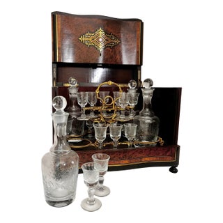 Liqueur Cabinet Tantalus or "Cave À Liqueur" With Crystal Decanter Set | French Napoleon III For Sale