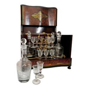 Liqueur Cabinet Tantalus or "Cave À Liqueur" With Crystal Decanter Set | French Napoleon III
