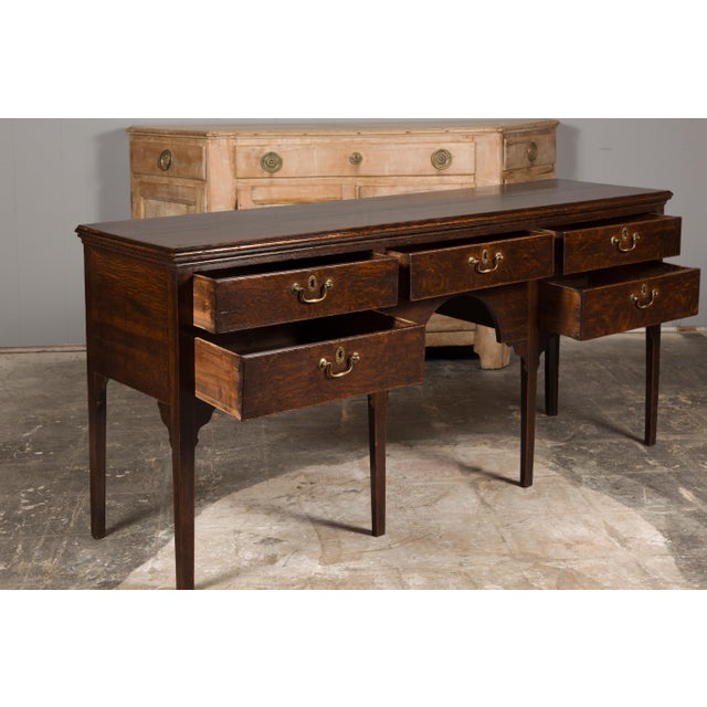 English English 19th Century Oak Sideboard with Five Drawers and Carved Spandrels For Sale - Image 3 of 12