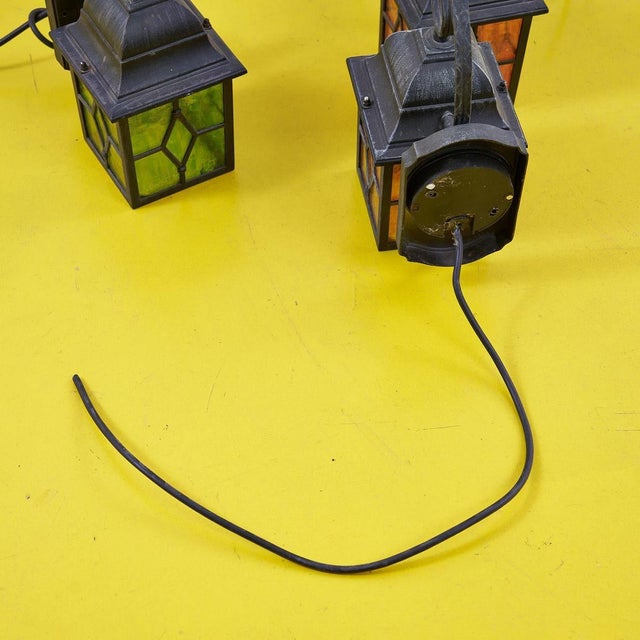 Vintage Street Lamps in Stained Glass and Metal, Set of 3 For Sale - Image 5 of 8