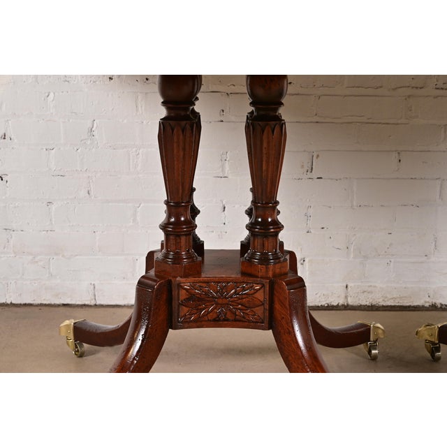 Baker Furniture Historic Charleston Georgian Banded Mahogany Double Pedestal Extension Dining Table, Newly Refinished For Sale - Image 11 of 14