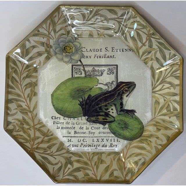 Glass Decoupage Art Plate With Frog For Sale - Image 4 of 4