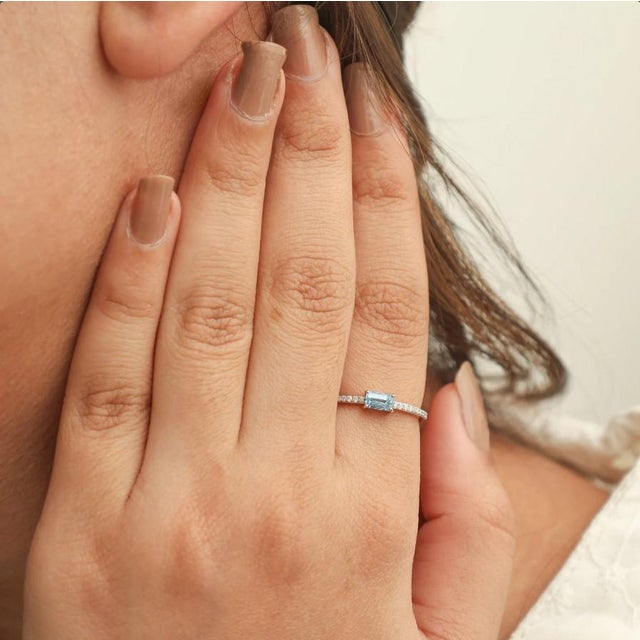 Natural 0.39 cts aquamarine & 0.14 cts diamond ring in 14k gold For Sale - Image 14 of 18