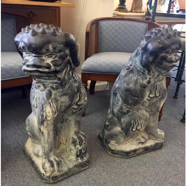 Concrete Rotten Stone Rubbed Foo Dog Statues A Pair Chairish