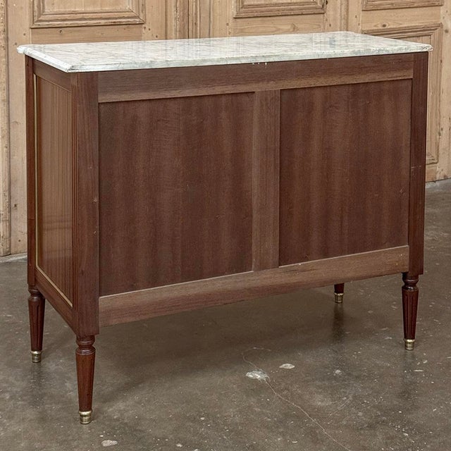 Antique French Louis XVI Mahogany Commode With Carrara Marble For Sale - Image 16 of 16