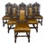 Set of 6 Antique Jacobean Hunt Chairs in Heavily Carved Oak With Cognac Leather For Sale