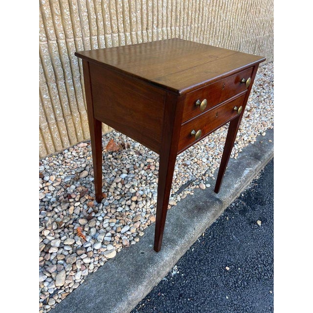 English Antique Hepplewhite Style Solid Mahogany Two Drawers Work-Side Table For Sale - Image 3 of 11