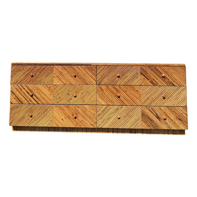 Vintage Rattan Wrapped Wicker Long Dresser or Credenza Lowboy in Coastal Boho Chic Design For Sale