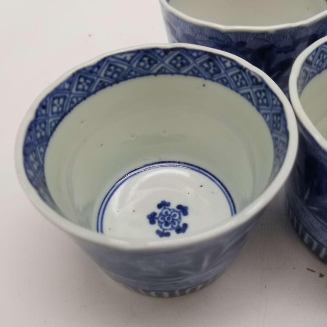 Late 20th Century Japanese Vintage Ko-Imari Soba Cups – Indigo Blue Porcelain Set of 5 For Sale - Image 15 of 18