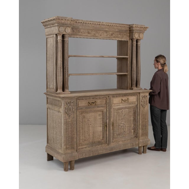 1910s Belgian Renaissance Revival Oak Cupboard With Carved Columns For Sale - Image 13 of 18