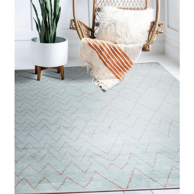Textile 9x12 Blue Hand-Knotted Wool Chevron Gridwork Tribal Modern Carpet Rug For Sale - Image 7 of 9