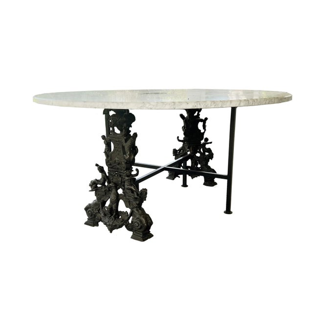 Hollywood Regency Mid 20th Century Custom Marble Dining Table For Sale - Image 3 of 9