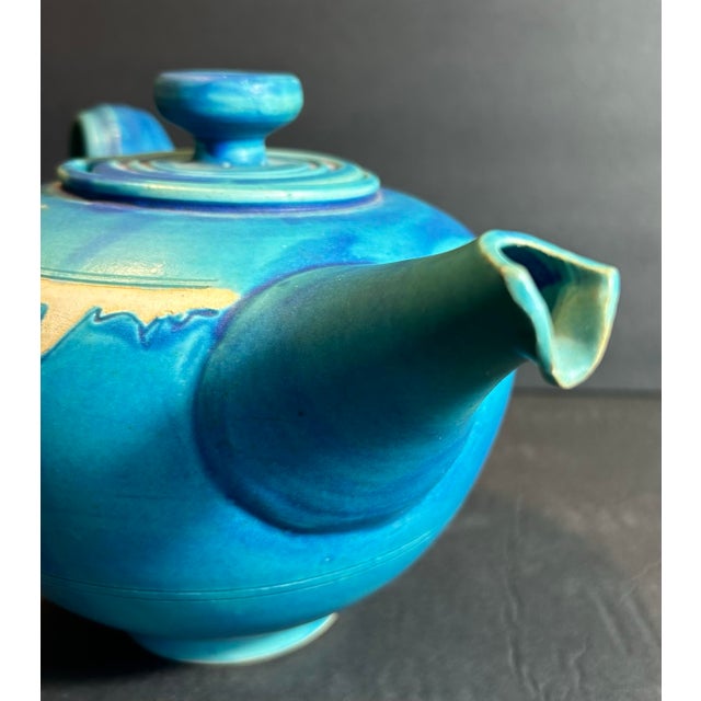 1980s 1980s Blue Drip Glazed Stoneware Studio Pottery Teapot For Sale - Image 5 of 9