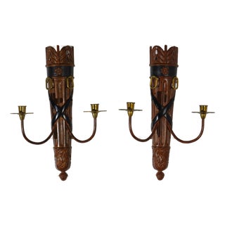 Pair Maitland Smith Regency Iron & Brass Candelabras For Sale
