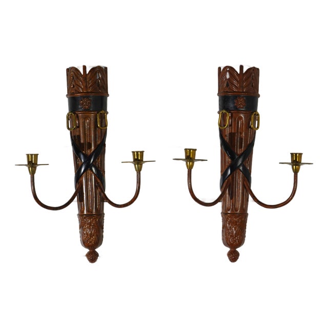 Pair Maitland Smith Regency Iron & Brass Candelabras For Sale
