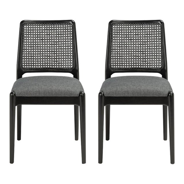 Reinhardt Rattan Dining Chair - Grey/Black, Set of 2 For Sale
