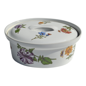 1980s Vintage Floral Bia Cordon Bleu Oval Stoneware Porcelain Casserole With Lid 1.5 Qt