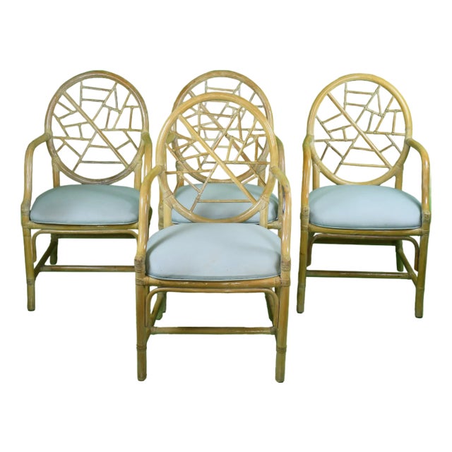1980s Ice Crackled Rattan Dining Chairs- Set of 4 For Sale