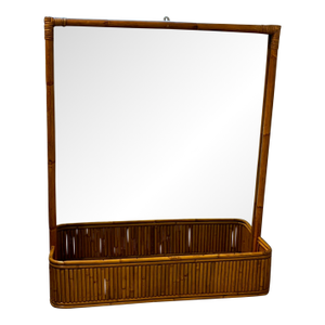 Pencil Rattan & Wicker Wall Mirror With Planter