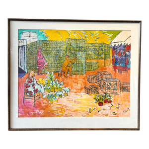 1970s Framed Oil Painting of Mexican Outdoor Market by Molly Schiff