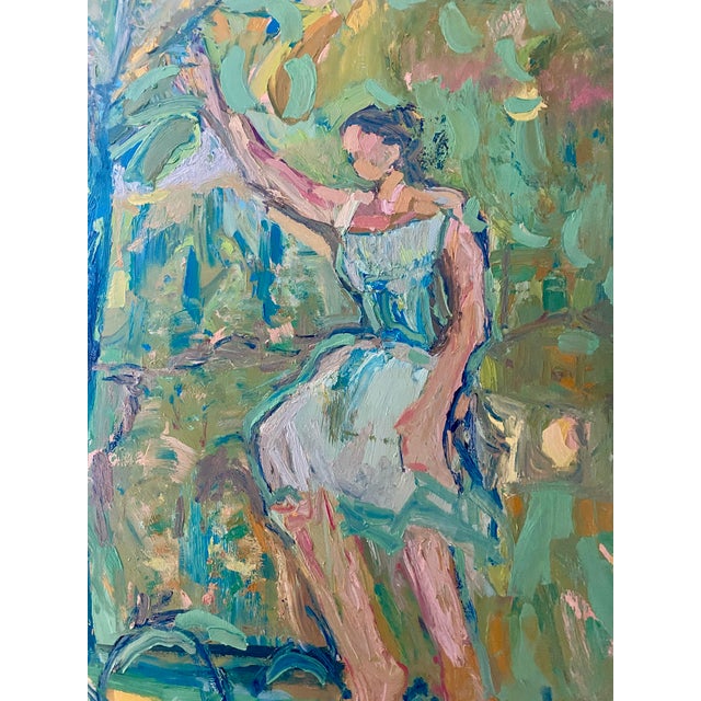 Textile Playing in the Green Garden. Large Figurative Oil Painting by Francesca Owen For Sale - Image 7 of 7