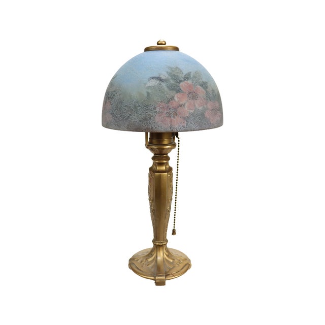 Handel Floral Reverse Painted Chipped Ice Shade & Gilt Metal Base C1910 For Sale - Image 13 of 13