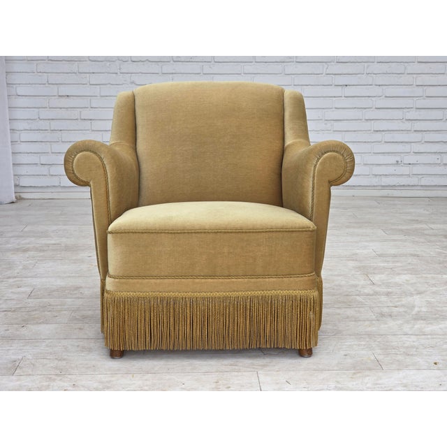 Danish Armchair with Velour Upholstery and Oak Legs, 1970s For Sale - Image 14 of 18