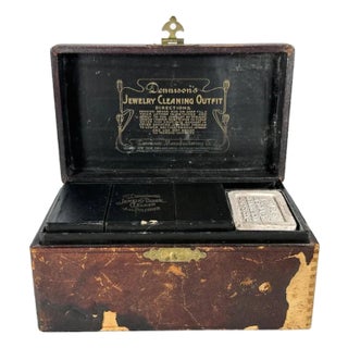 Antique Dennison's Jewelry Cleaning Kit: Dovetail Leather Box For Sale