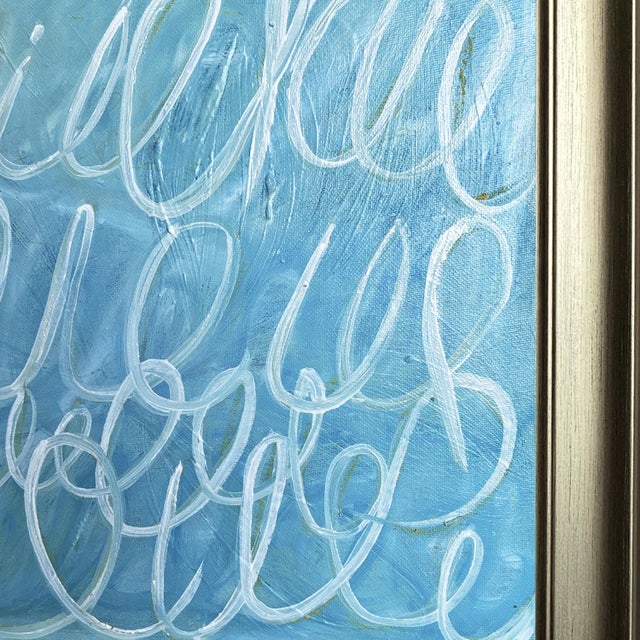 Abstract Original Abstract Calligraphy Painting in Brushed Gold Frame, Oil on Canvas, 14.5" X 14.5" by Tatiana Duperault For Sale - Image 3 of 5