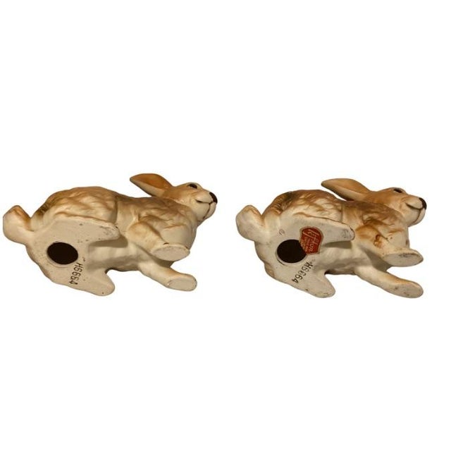 Lefton Mid Century Lefton Rabbits Easter Bunny’s Pair of Vintage Figurines For Sale - Image 4 of 5