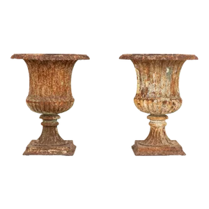 Pair Cast Iron Neoclassical Urns, France Early 20th C.