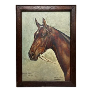 Early 1900s British Edwardian Oil Painting Racehorse Craig an Eran by Walter Herbert Wheeler