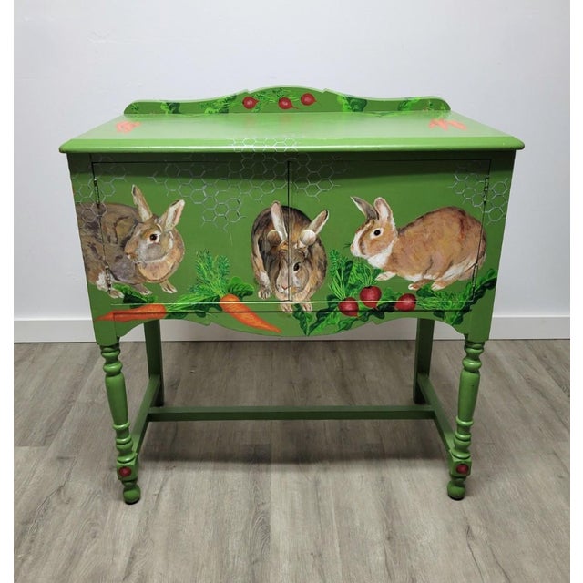 2000 - 2009 Folk Art Hand-Painted Rabbit Cabinet Signed Patti B. Martin, 2008 For Sale - Image 5 of 12