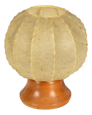 Mid-Century Scalopped Cocoon Table Lamp with Wood Base attributed to Achille Castiglioni for Flos, Italy, 1960s