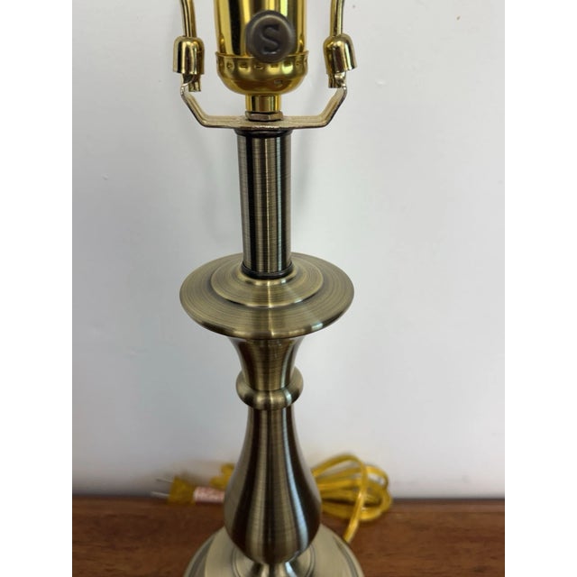 Vintage Stiffel Solid Brass Table Lamp Antique Finish W/ Original Shade Working For Sale In Philadelphia - Image 6 of 12