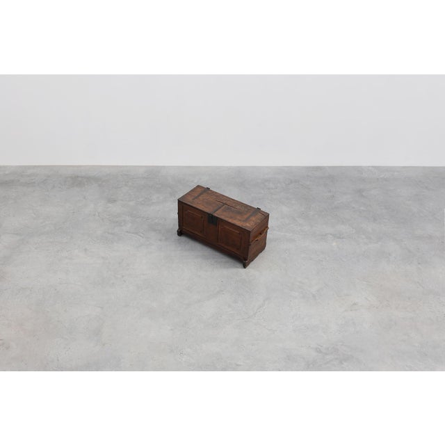 Wood Flemish Oak Blanket Chest with Panelled Front and Iron Lock, 1825 For Sale - Image 7 of 14