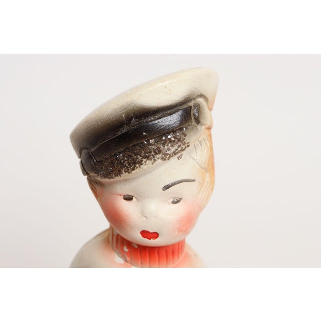 Vintage Hand-Painted Americana Chalkware Carnival Chalk Sailor Boy Sculpture / Figurine For Sale In New York - Image 6 of 10