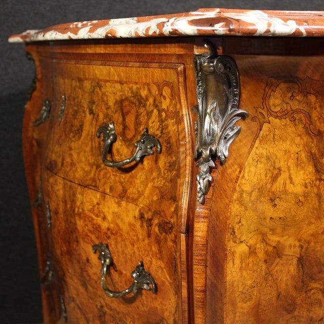 Brown Lombard Inlaid Dresser in Louis Xv Style with Marble Top, 1950 For Sale - Image 8 of 14