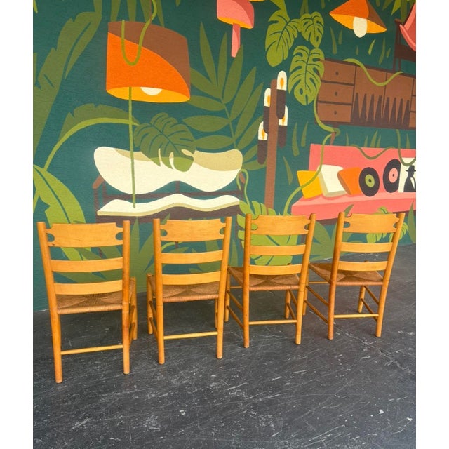 Vintage Beechwood and Rush Ladderback Dining Chairs - 4 For Sale In Tampa - Image 6 of 12
