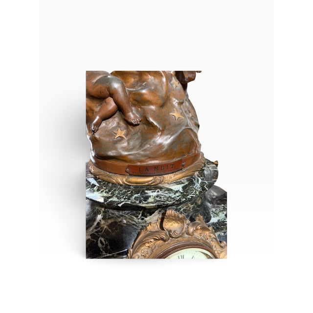 Antique French Bronze & Marble Art Nouveau Clock Set - La Nuit Madrassi For Sale In Los Angeles - Image 6 of 7