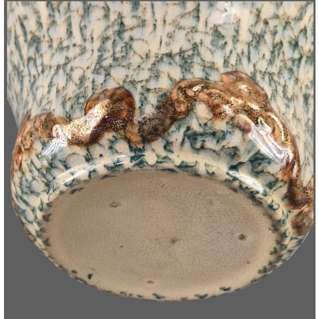 Ceramic Antique Majolica Jardinière Glazed Pottery Scalloped Rim Spongeware Planter For Sale - Image 7 of 11