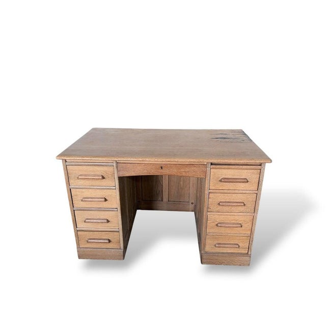 Vintage Pine and Oak Twin Pedestal Desk with Drawer For Sale - Image 4 of 12