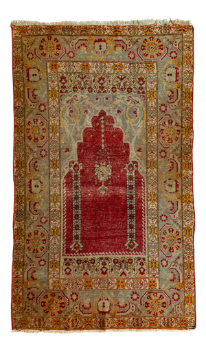 Turkish Hand-Knotted Rug with Prayer Motif, 1920s