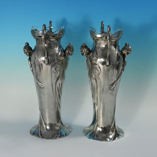 Art Nouveau Pair of Art Nouveau WMF Maiden Vases For Sale - Image 3 of 12