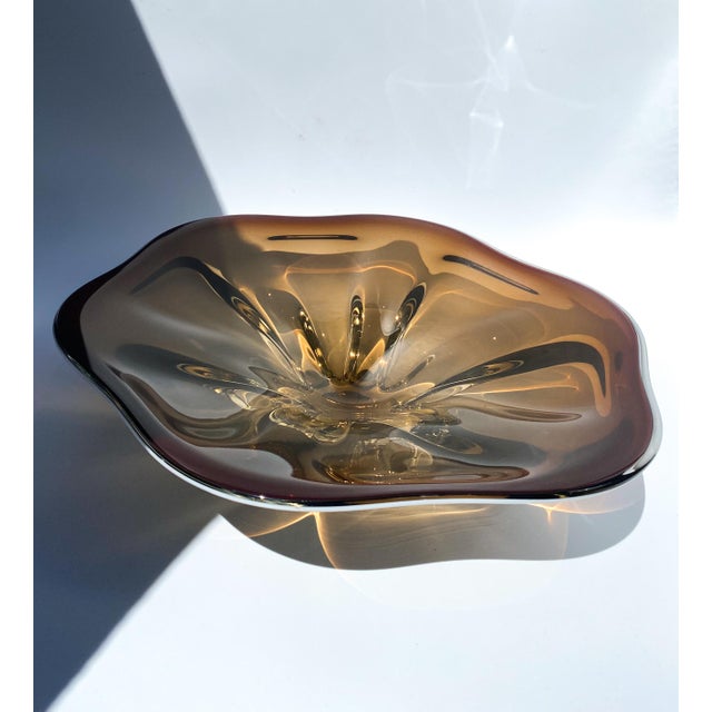 Murano 1960s Murano Style Art Glass Flower Footed Bowl in Brown For Sale - Image 4 of 10