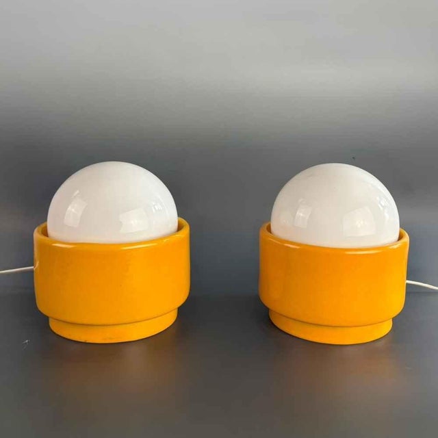 Yellow Pop Art Ceramic Table Lamps by Traudl Brunnquell, 1977, Set of 2 For Sale - Image 4 of 12